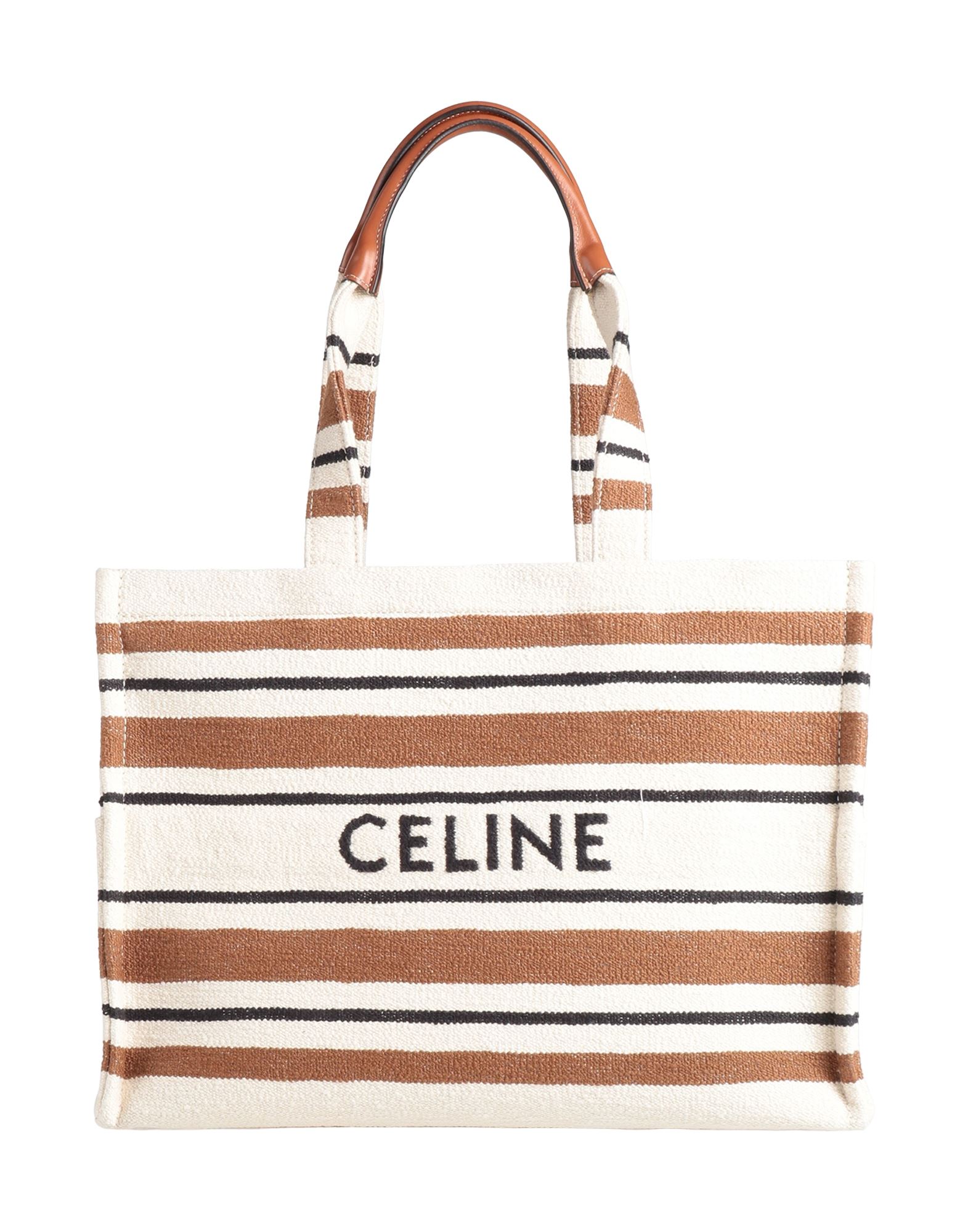 쇼퍼백, 캔바스, 스트라이프, 브랜드 로고, 가죽 인서트, 안감있음, 내부 포켓, 더블 핸들, 라지 스타일, 동물성 비섬유 자재 함유, 바다로 떠나는 주말 여행이나 휴가를 위한 세련되고 편안한 스타일. 이미지