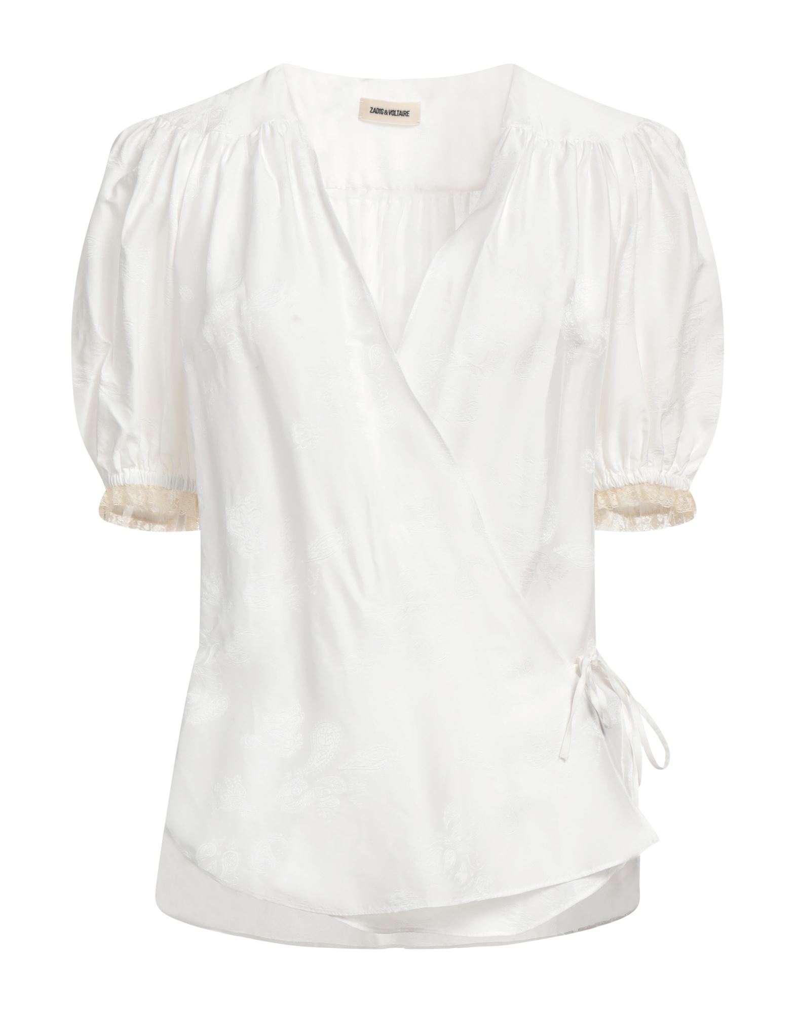 평직, 쇼트 슬리브, 스트링, 솔리드 컬러, V 네크라인. 이미지