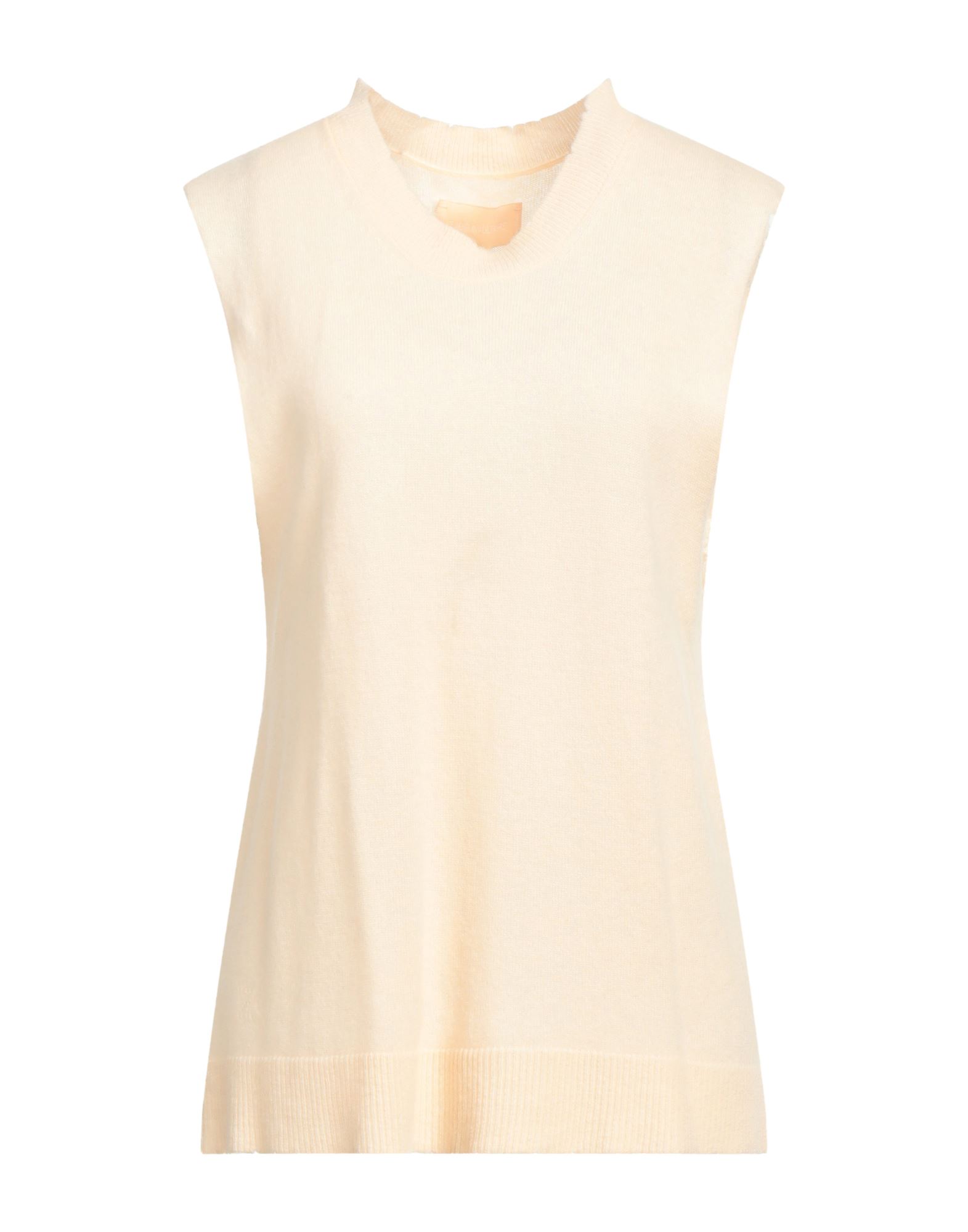 울, 라이트웨이트 니트, 장식 부착 없음, 솔리드 컬러, 크루넥, 슬리브리스, 안감없음, 포켓 없음. 이미지