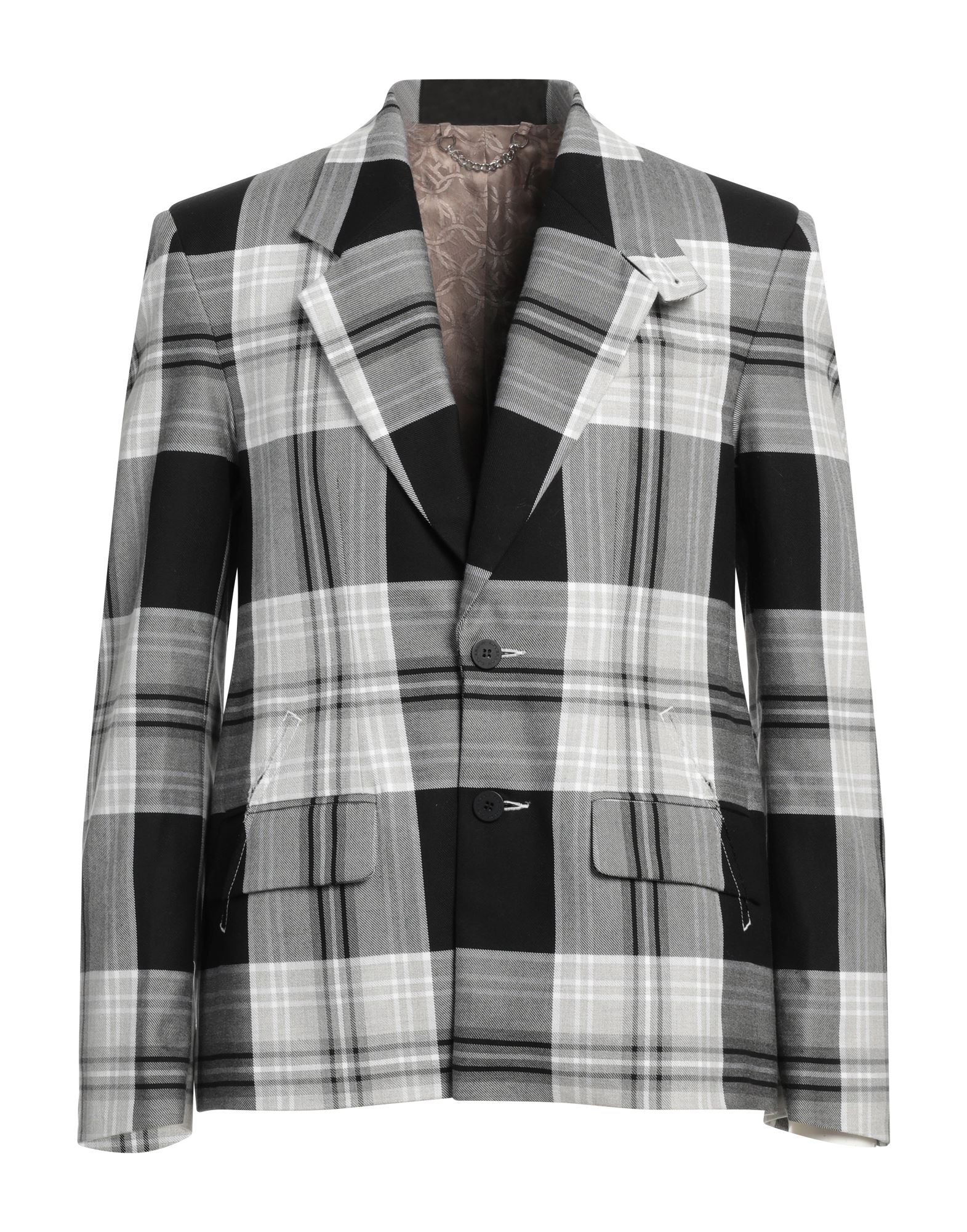 플란넬, 장식 부착 없음, 체크, 라펠, 싱글브레스티드, 롱 슬리브, 안감있음, 버튼 여밈, 멀티 포켓, 싱글브레스티드 자켓. 이미지