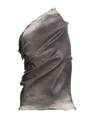 원숄더 탑, 데님, 코팅 효과, 솔리드 컬러, 드레이프, 지퍼 여밈, 물세탁 불가, 표백 금지, 건조기 사용불가, 다림질 금지. 이미지