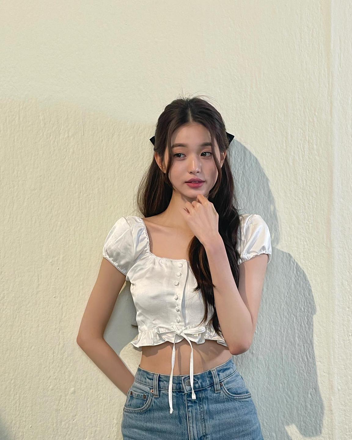 화이트 반팔 블라우스+데님🤍🩵 이미지