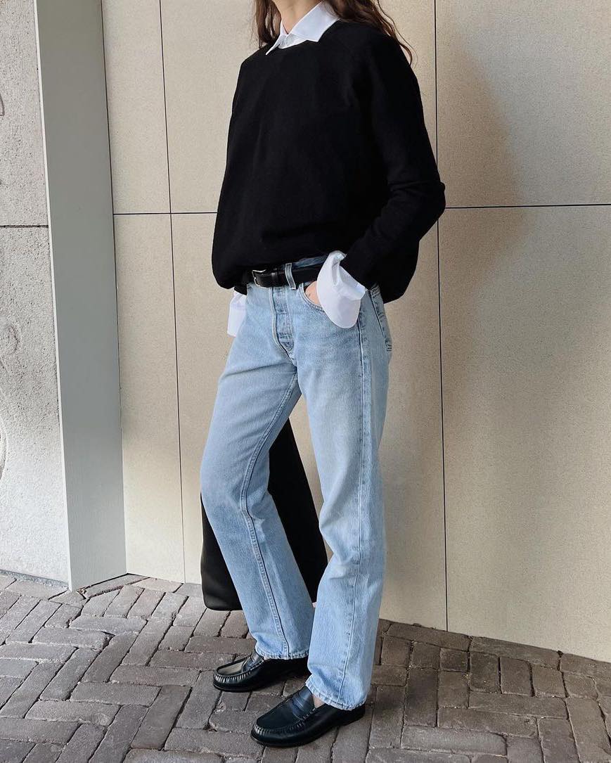 화이트 셔츠+니트 가을 정석🤍🍁 이미지
