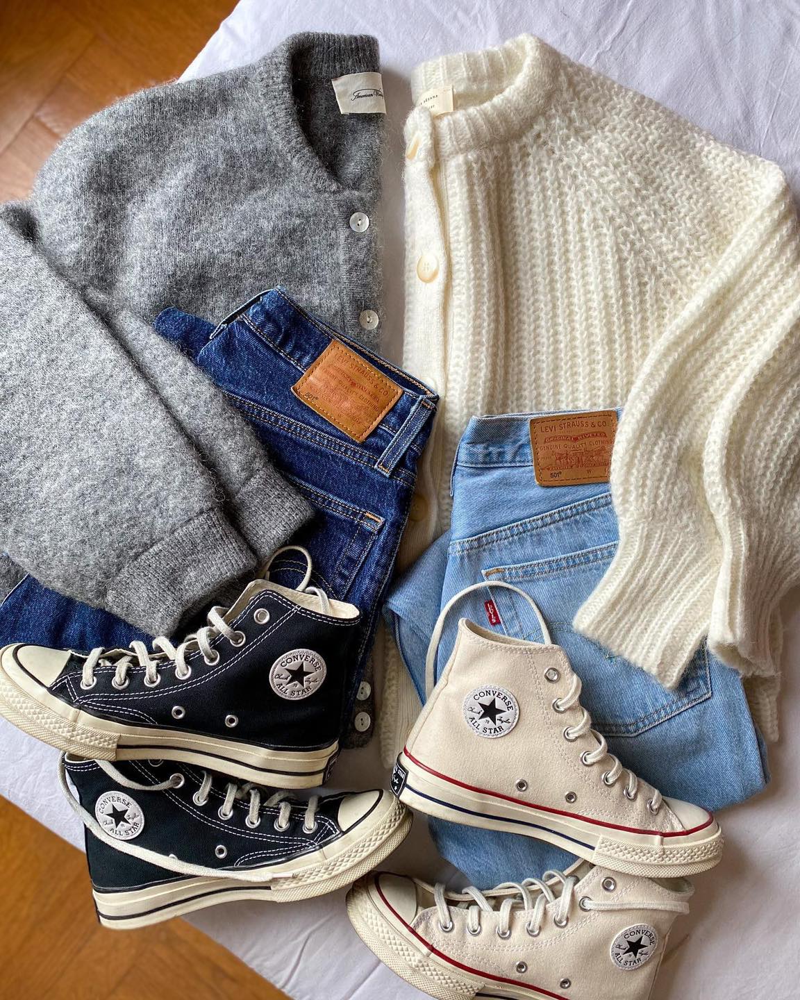 니트와 컨버스👟🧶바닥코디 저장 이미지